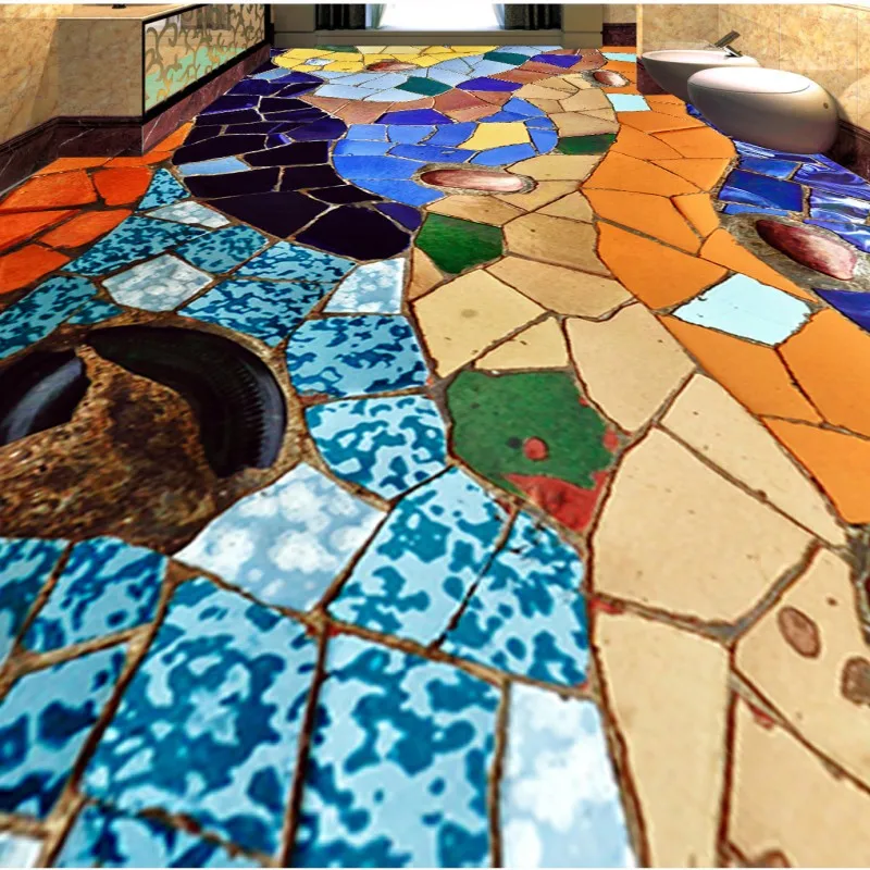 

Free Shipping Custom Abstract color colored stone 3D floor painting background wallpaper living room bathroom flooring mural