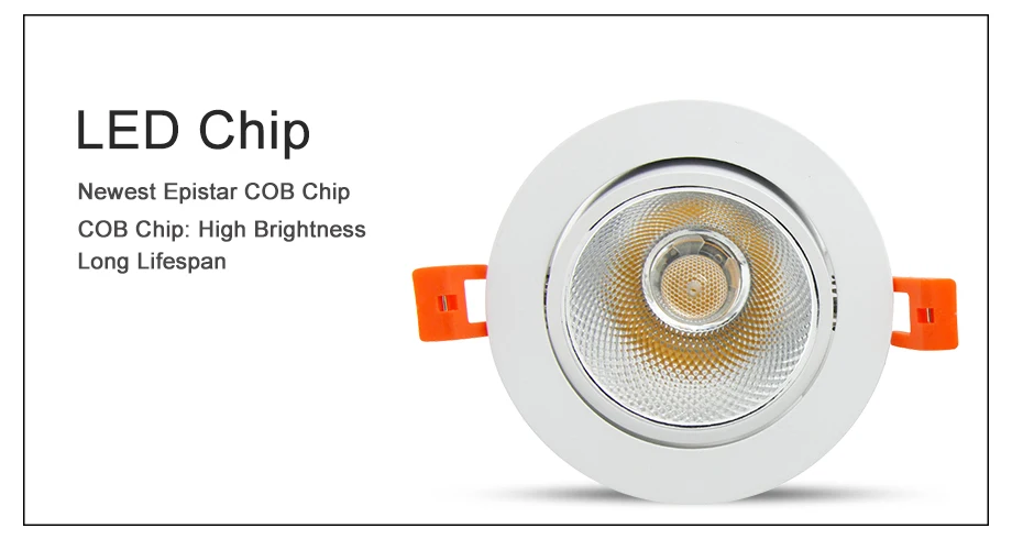 [DBF]Angle Adjustable LED Recessed Downlight Dimmable 7W 9W 12W 15W 18W Epistar COB Chip Ceiling Spot Lamp with 110/220V Driver