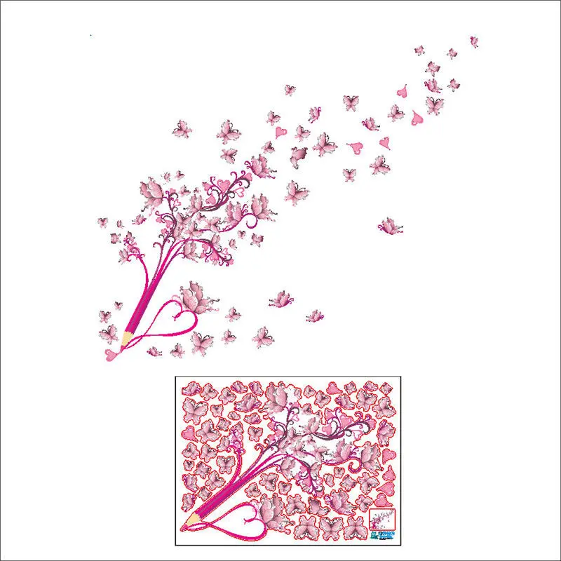2018 New Hot Beautiful Girls Pink Butterfly Decor Living Room wall stickers on the wall decoracion stickers home decor
