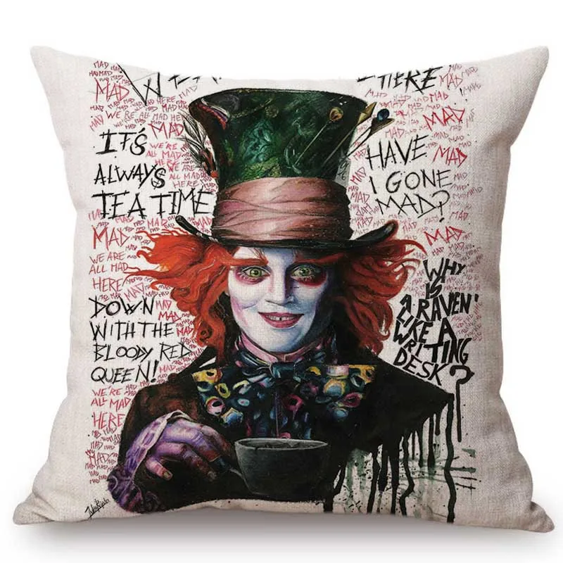 Alice in Wonderland Cushion Cover Cute Rabbit Cat Printed Sofa Throw Pillow Vintage Home Decorative Pillow Case