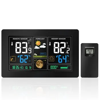 

EU Plug Phone Charging Colorful LCD Display Wireless Weather Station With Weather Forecast DCF Radio control Time