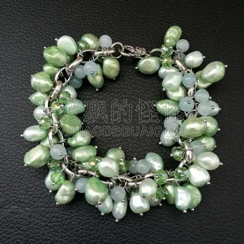 

B080138 8'' Green Pearl Stone Crystal Bracelet