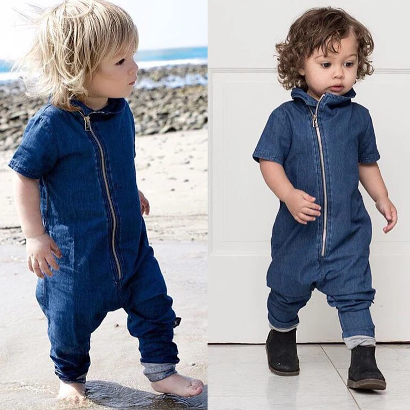 

2018Spring And Summer New Fashion Cotton Fabric Clothing Baby Zipper Piece Jumpsuit 6-36 Month Pure Blue Boys And Girls Clothing