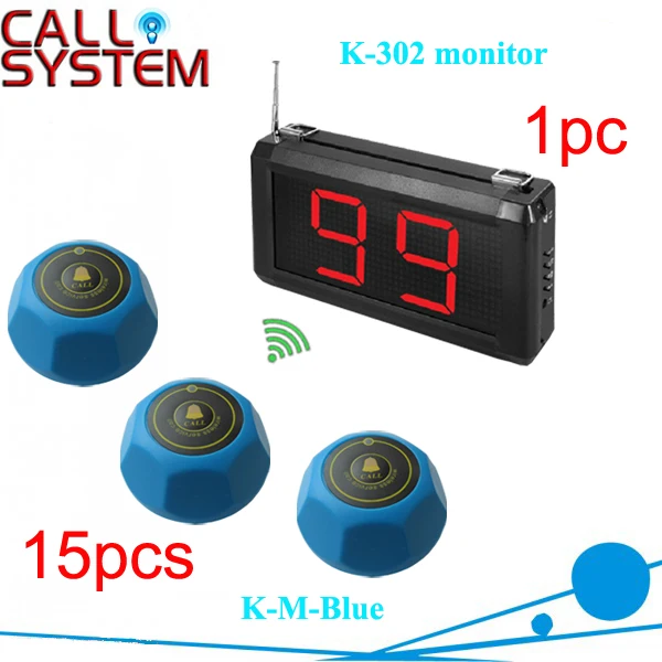 Waiter Call Buzzer Systen 1 display panel K-302 with 15pcs K-M-blue service buzzer Waiter Call Buzzer Systen 1 display panel K-302 with 15pcs K-M-blue service buzzer