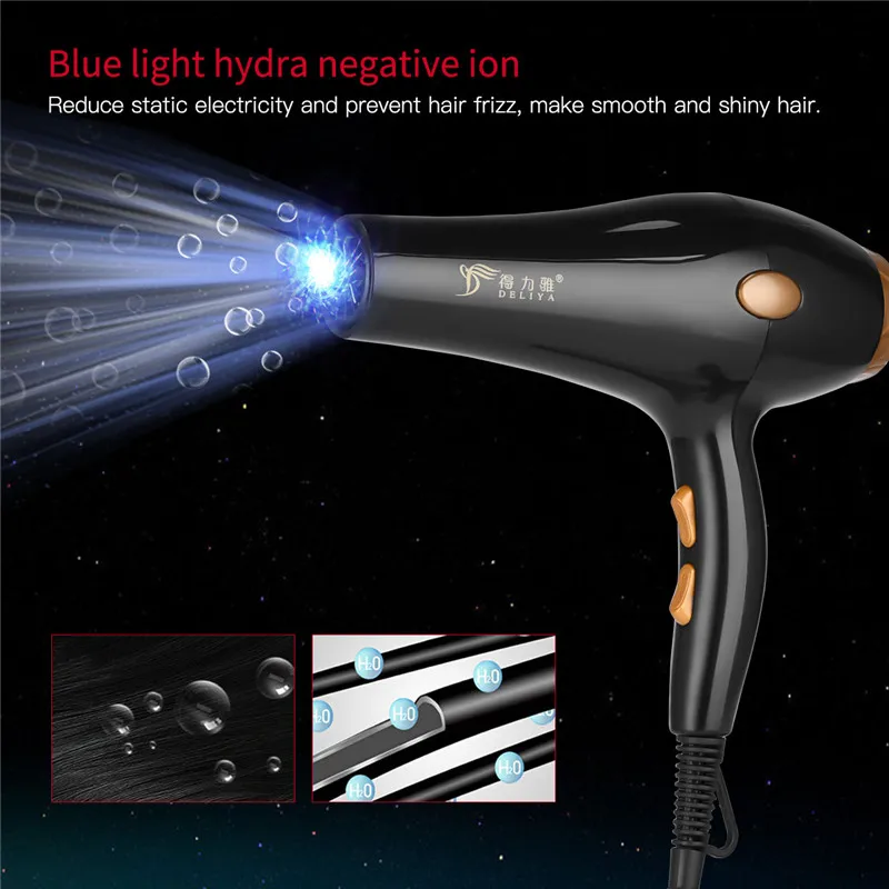 Professional 2200W Hair Dryer Hot Cold Wind Blow Dryer with 2 Speed and