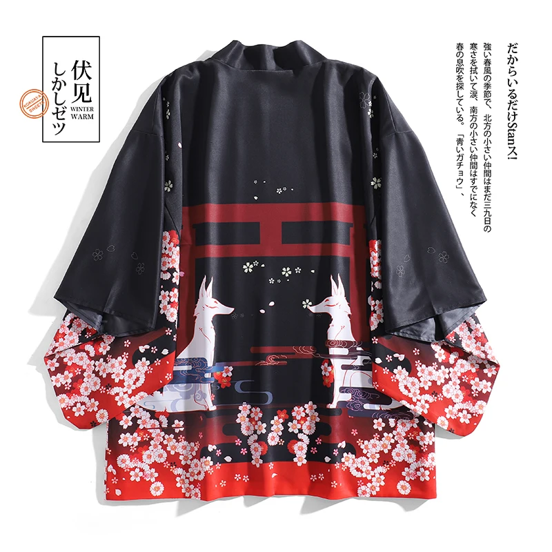 Японский Fushimi Inari Taisha Fox Sakura, кимоно с принтом Haori Yukata, летний солнцезащитный кардиган, пальто для женщин и мужчин, косплей, парные Топы