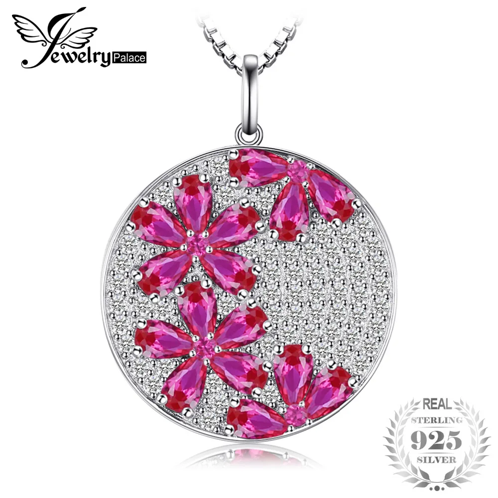 

JewelryPalace Flower 4.5ct Created Ruby Pendant Genuine 925 Sterling Silver Women Fashion Wedding Jewelry Not Include a Chain