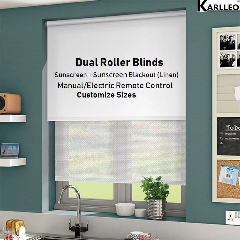 

High Quality Motorize Daynight Linen Blackout Sunscreen Dual Roller Blinds Curtain Customize Size or Manual