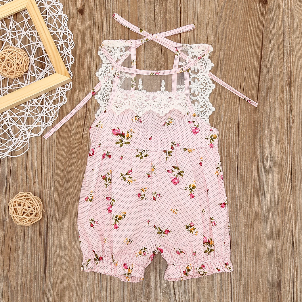 2017 Floral Newborn Infant playsuit Jumpsuits Pink Cotton Sleeveless