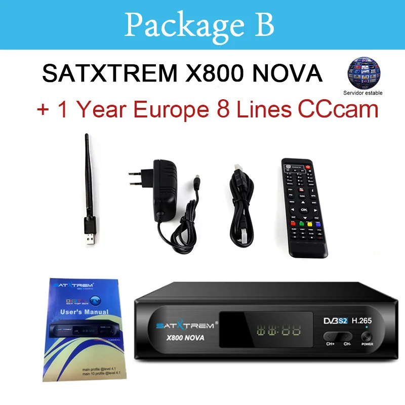 SATXTREM X800 NOVA Cam Испания IP ТВ комбо декодер+ 1 год 8 линий Европа iks сервер рецептор H.265 DVB-S2 satllite ТВ приемник - Цвет: x800 nova with cccam