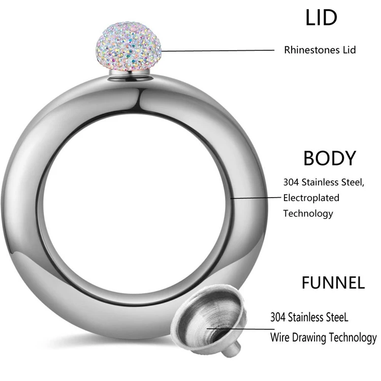 Tpusnok 4 браслет oz браслет плоская фляжка с Стразы крышкой 304 Нержавеющая сталь ликера винная фляга с воронкой для Для женщин TPA05