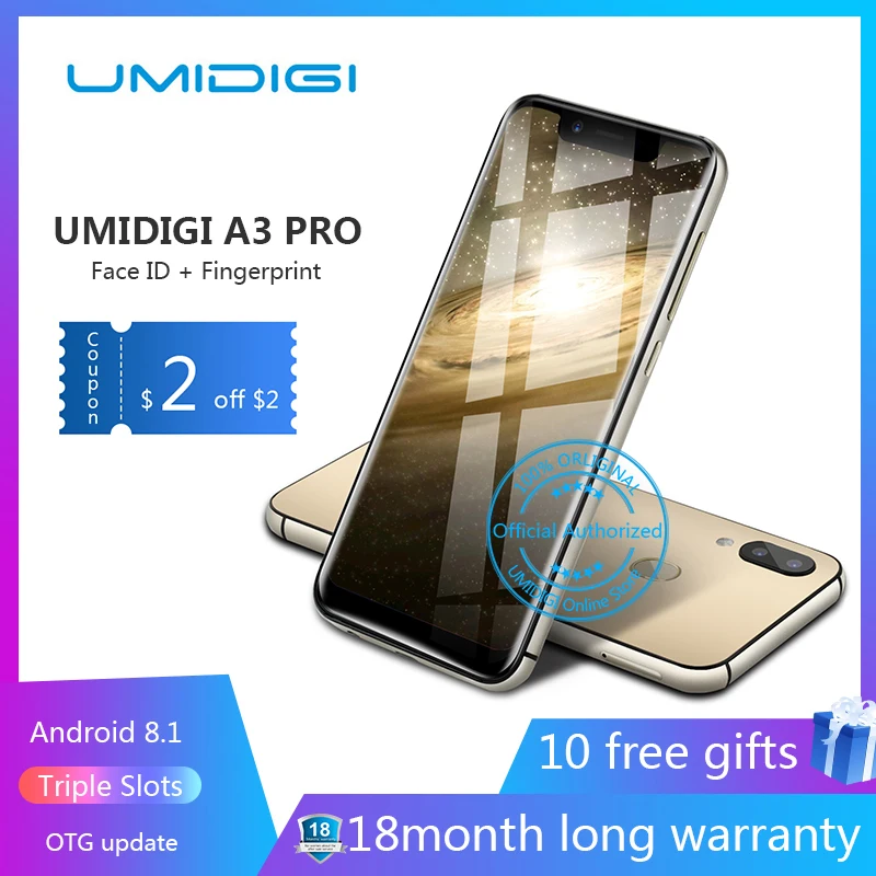

UMIDIGI A3 Pro 5.7"19:9 Full Screen smartphone 3GB+32GB Android 8.1 12MP+5MP mobile phone Dual 4G GSM+FHD+OTG unlocked cell phon