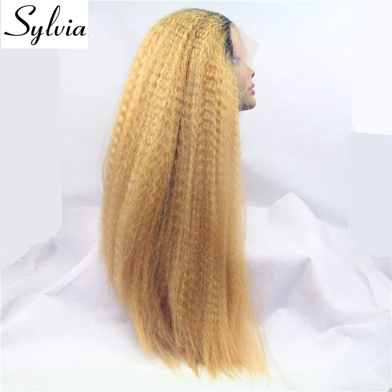 Sylvia блонд Омбре кудрявые прямые синтетические парики с темными корнями 260% плотность натуральные термостойкие волокна волос