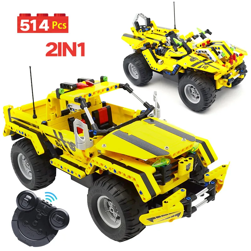 

514pcs 2 In 1 RC Transformable Race Car Building Block Set 2.4G Remote Control Pickup Truck Fit Legoed Technic City Bricks Toys