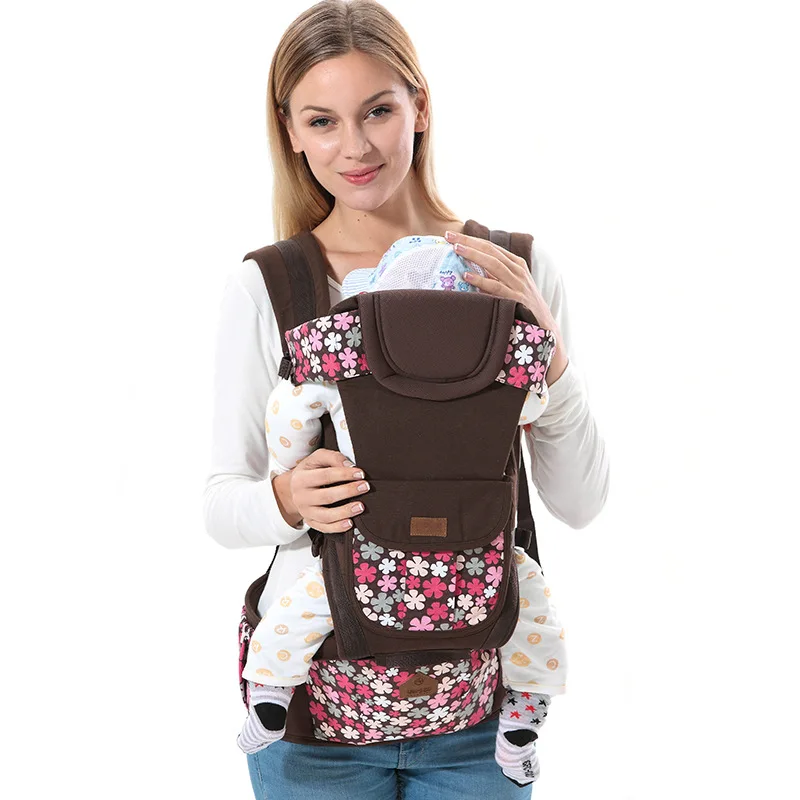 Цветочный Рюкзак-кенгуру для переноски ребенка, эргономичный рюкзак, передняя сторона, 7 в 1, съемный Хипсит младенец, слинг, сумка-кенгуру, 0-36 м - Цвет: Floral Coffee