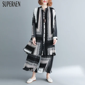 

SuperAen Fashion Women's Sets New Print Chiffon Tops Female Casual Print Pants Women Summer New 2019 Two Pieces Women