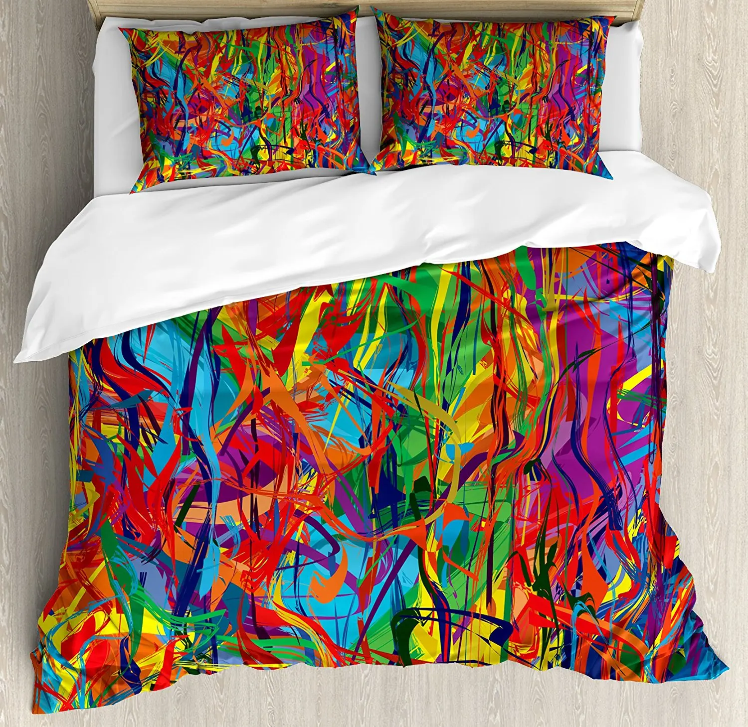 Modern Decor Duvet Cover Set Circled Rainbow like Colorful Lines like