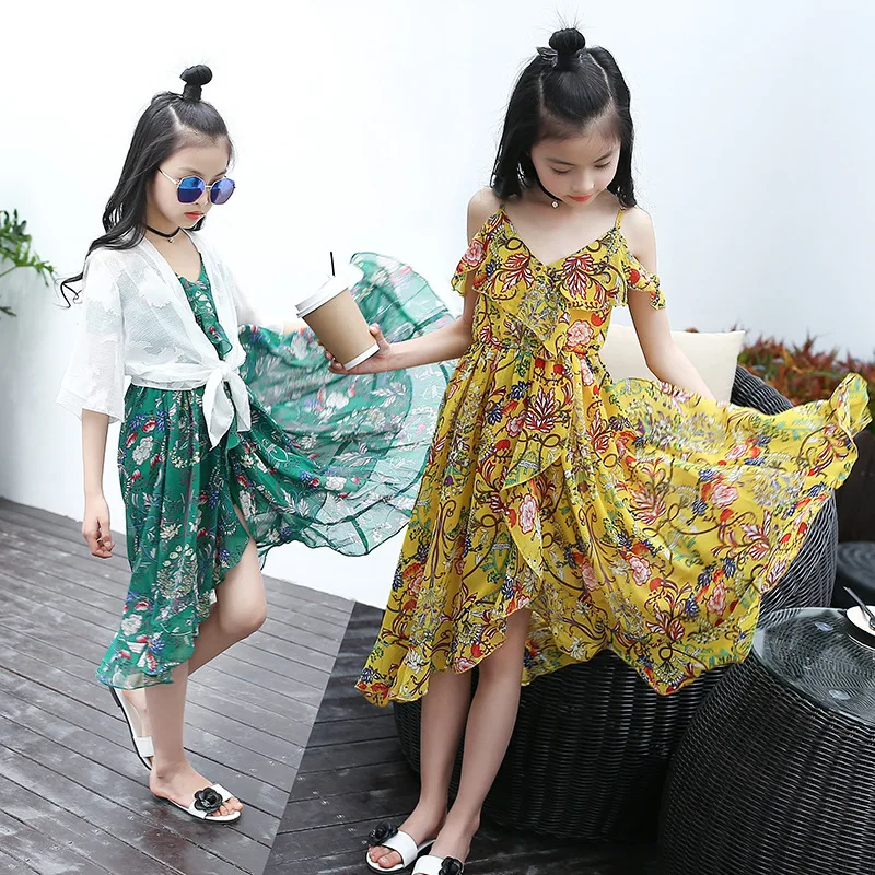Детская одежда детей 3 8 11 14-лет Одежда для девочек бренд богемный детское платье летнее платье для девочек с цветами; праздничное платье