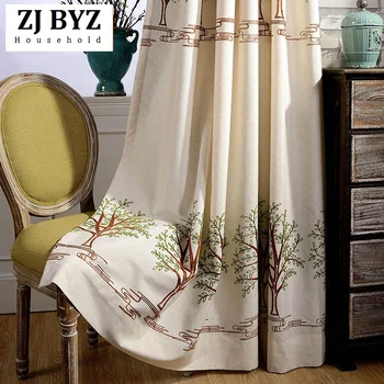 

Cotton Sitting Room Contemporary Style Window Drapes Finished Linen Pastoral Embroidered Curtains for Bedroom Contracted XF