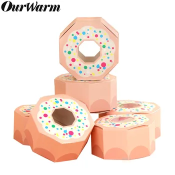 

OurWarm 20pcs Pink Donut Candy Box Hexagon Boxes for Donut Party Kids Birthday Candy Boxes Party Decor kraft Boxes with Window