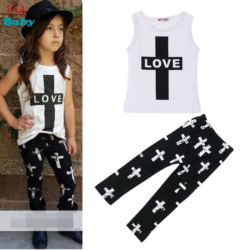 

2017 Summer Baby Girl LOVE Outfits Top+Pant Kids Clothes Hot Sale Little Children Girls' Set 2 Pcs