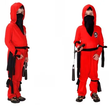 

Red Fantasia Boys Anime Kids Naruto Ninja Cosplay Disfraces Halloween Children Clothes Japanese warrior Role play Purim Dress