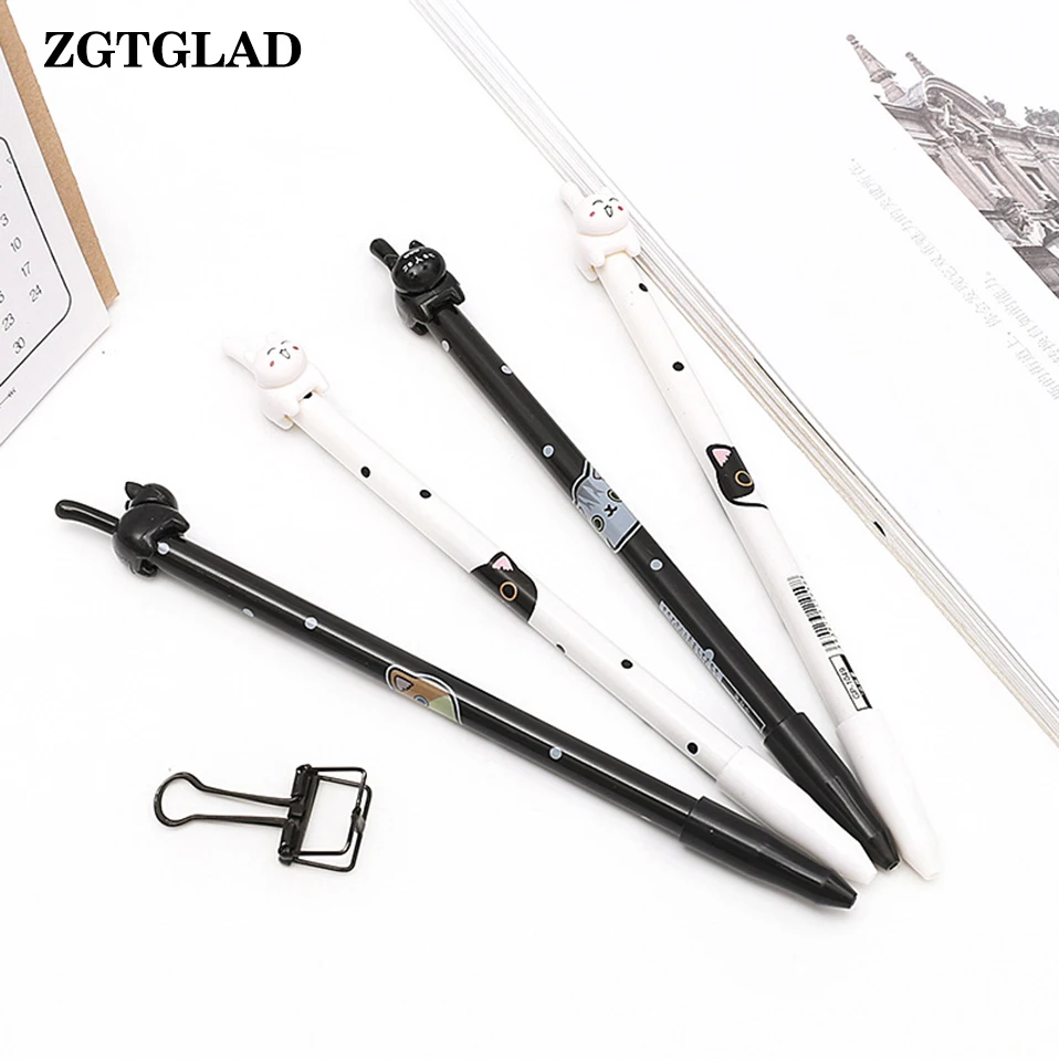 

ZGTGLAD 3Pcs/lot 0.38mm Cute Black White Cat Gel Pens Stationery Creative Home Supplies Party Gifts Party Favors