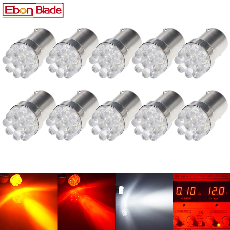 

10Pcs 1157 BAY15D 9SMD DIP Chips Amber White Red p21/5w Yellow LED Bulbs Lamp Auto Rear Brake Lights Car Light Source Parking