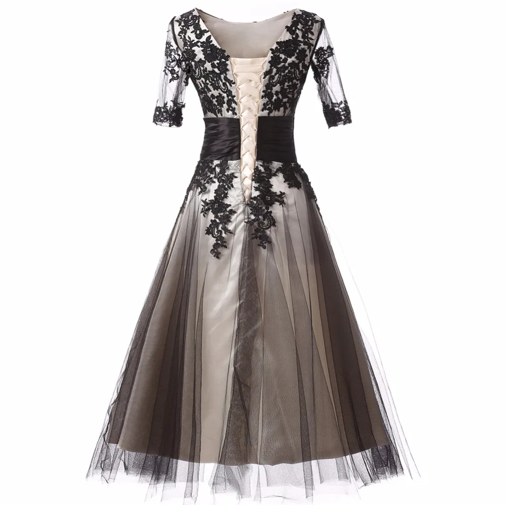 Prom Dress O-Neck Appliques Junior School Prom Gown Custom Made Special Occasion Dresses With Half Sleeves