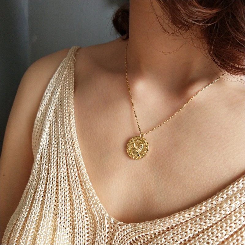 925 sterling silver Baroque lion necklace women gold round dream Baroque constellation necklace for women charm jewelry