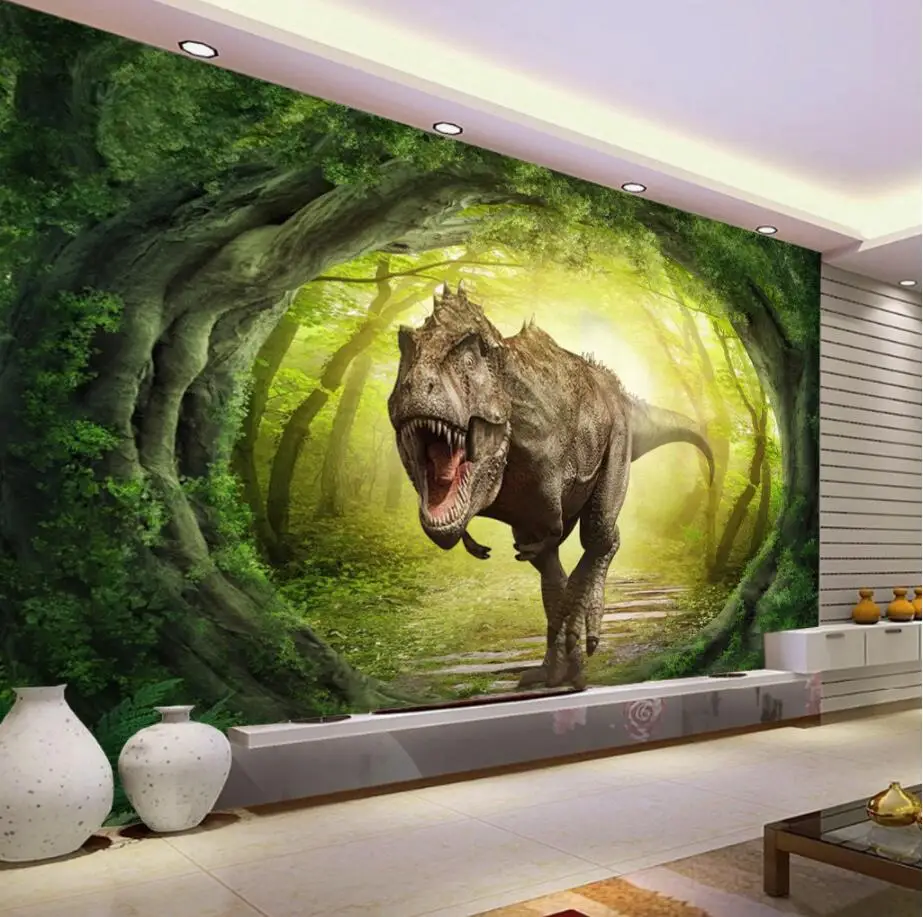 Papel de Parede Personalizado 3d Dinossauro Mundo Paisagem Floresta Plano de Fundo Decorativo Casa Mural Foto 3d Beibehang