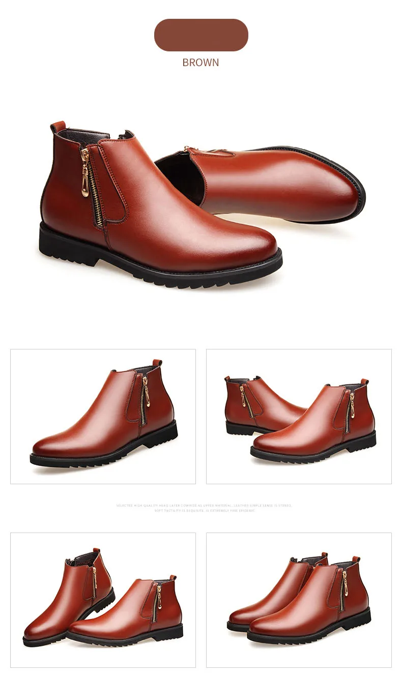 Misalwa/короткие мужские ботинки «Челси» на молнии из искусственной кожи; теплые зимние ботинки с плюшевой подкладкой; нескользящие Мужские ботинки в деловом стиле