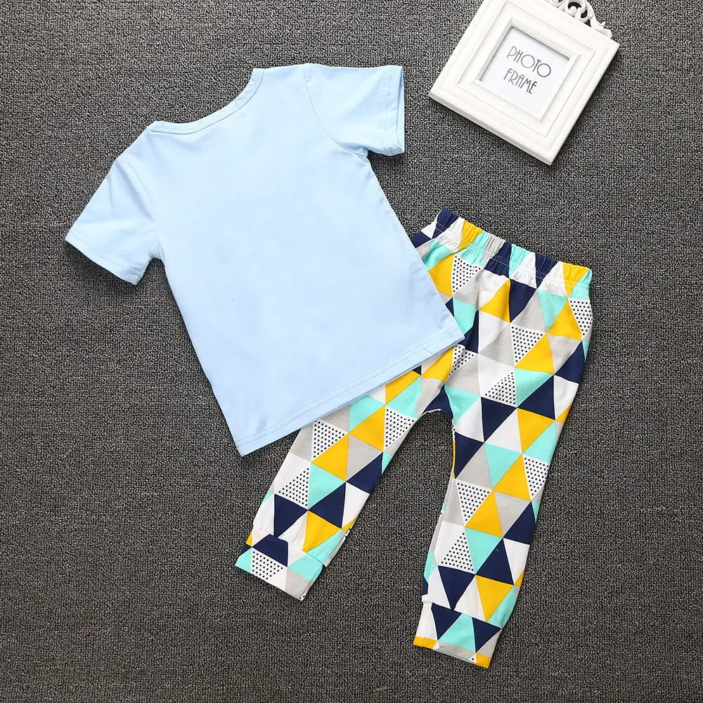Детская одежда унисекс Модная хлопковая детская одежда из двух предметов с буквенным принтом и геометрическим узором детская одежда для мальчиков