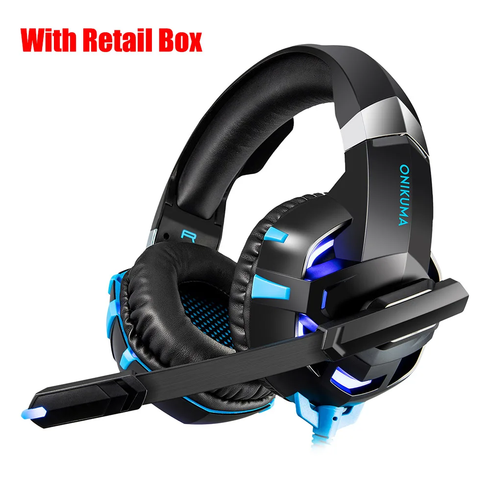 Onikuma K2A игровая гарнитура PS4 проводные стерео игровые наушники Casque Gamer гарнитура с микрофоном для компьютера, ноутбука, телефона светодиодный фонарь - Цвет: Blue With Box