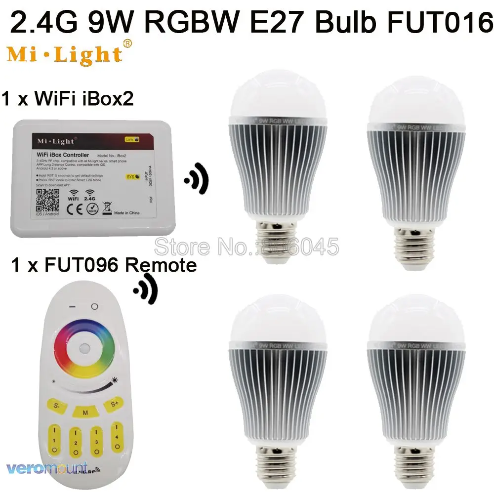 

2.4G E27 9W RGB+White(RGBW) or RGB+Warm White(RGBWW) WiF LED Bulb + 4-Zone RF Touch Scree Remote Controller + Wifi Controller
