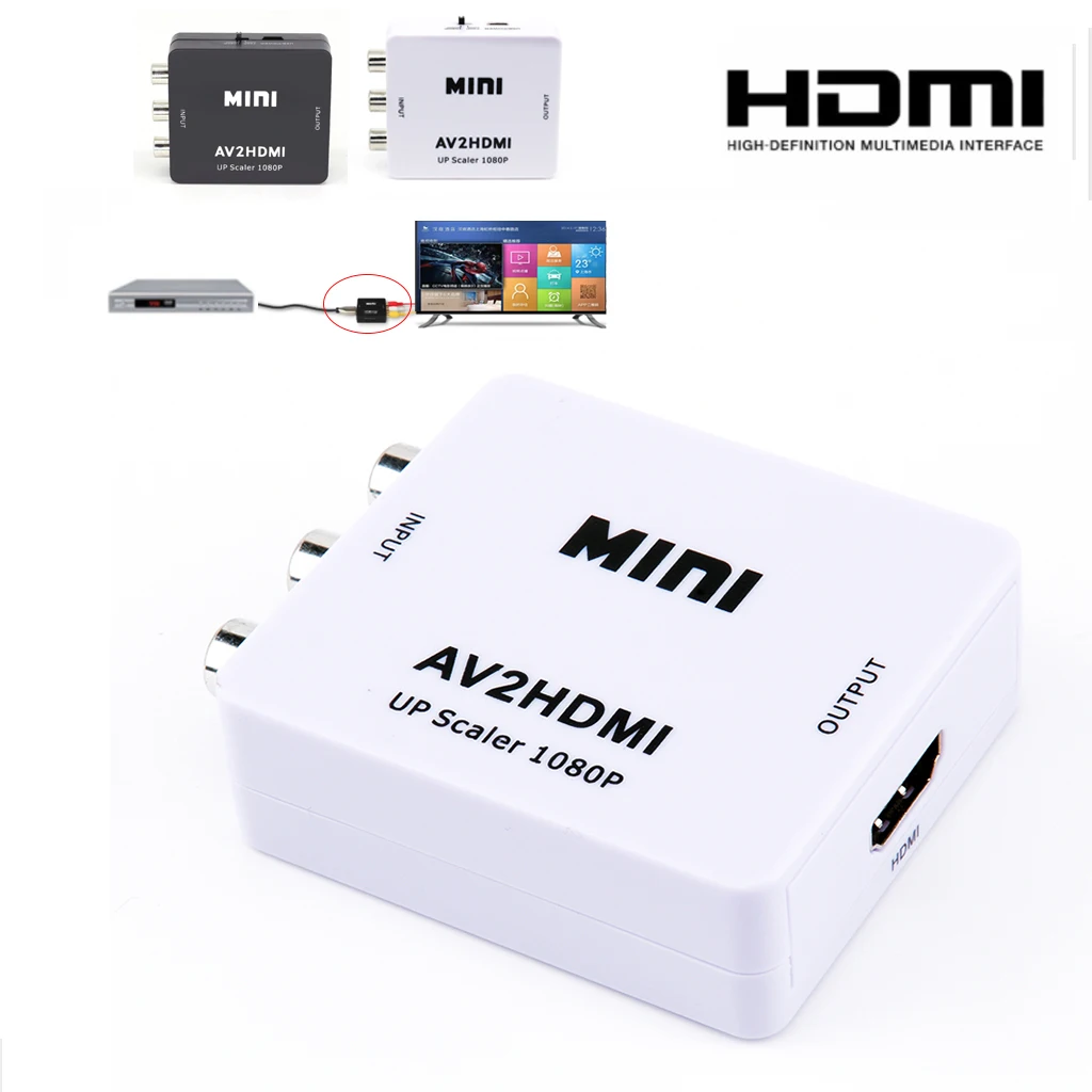 

AV to HDMI Box Mini Full HD Male to Female AV to HDMI Video Converter for HDTV TV PS3 PS4 PC DVD Xbox Projector