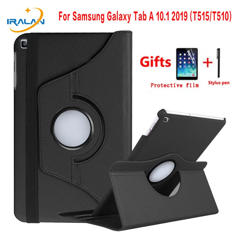 

360 Rotating Case for Samsung Galaxy Tab A 10.1 2019 T510 T515 Litchi Pattern PU Leather Stand Cover for SM-T510/T515+Film+Pen