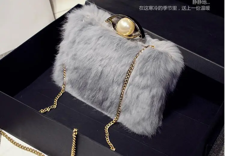 

2019 fashion rabbit fur women's small messenger bag mini chain bag
