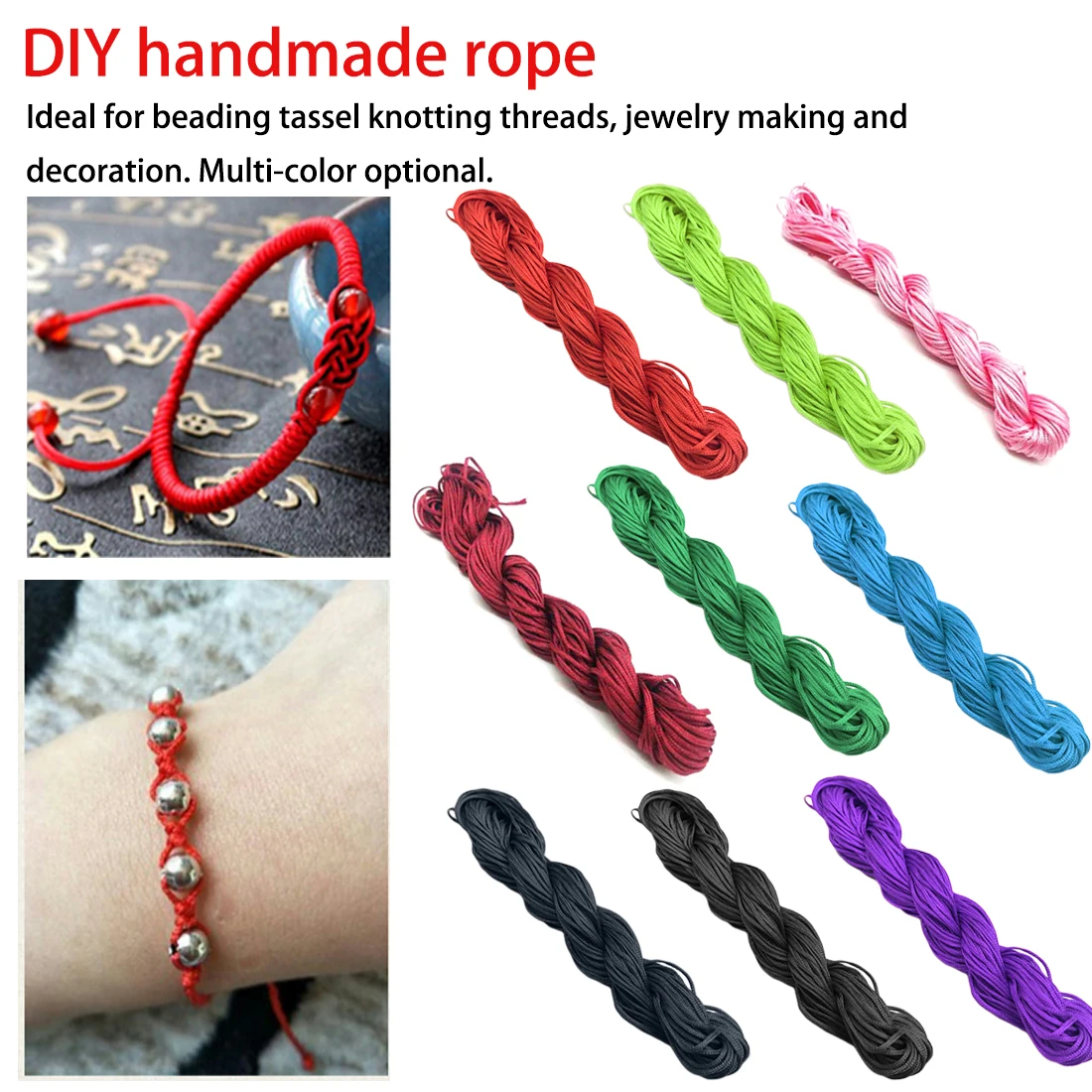 

1mm*22m Nylon Bead Jewelry Cord Thread Chinese Knot Macrame Rattail Rope For DIY Handicraft Tool Hand Stitching Thread