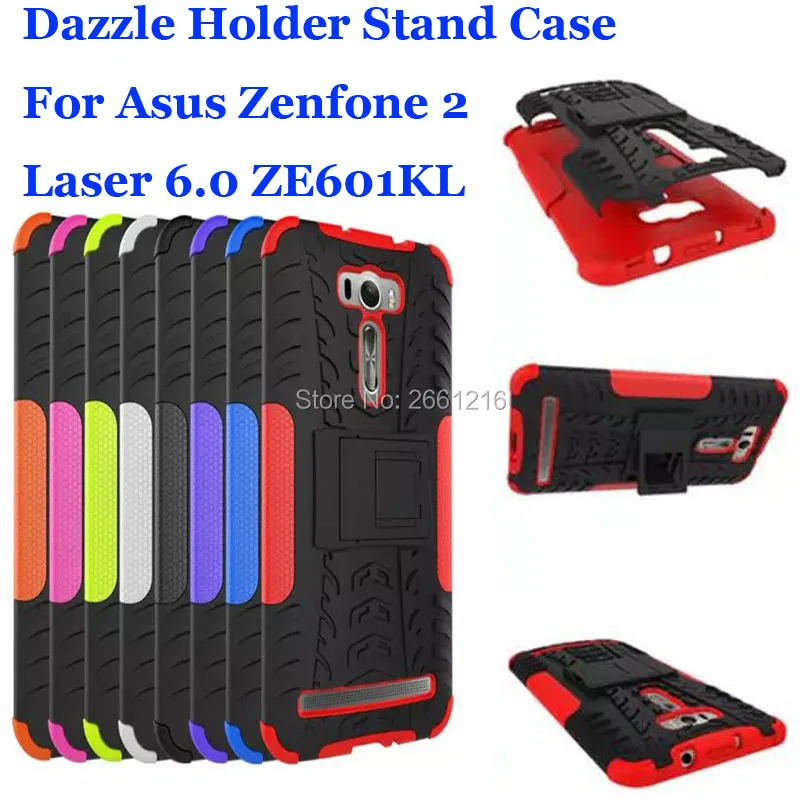 Dazzle Shockproof Soft Silicon & Hard Plastic Dual Armor Back Case Stand Holder Cover For Asus