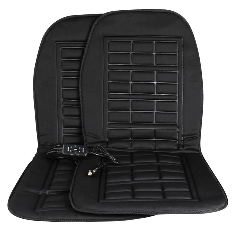 2pcs Heated Car Seat Cushion Temperature Control Heated Pad Cushion Cover Car Seat Warmer Black A30