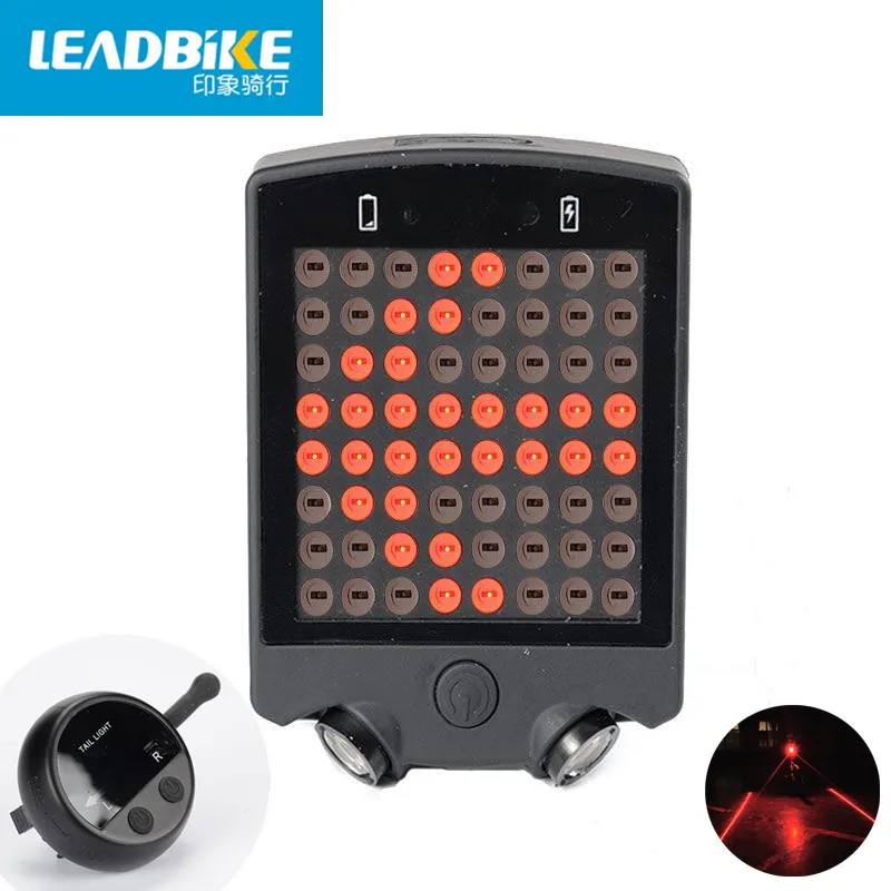 Leadbike 2016 64 LED Laser Bicycle Rear Tail Light USB Rechargeable With Wireless Remote Bike Turn Signals Safety Warning Light