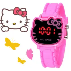 Прекрасный рисунок «hello kitty» детские электронные часы для мальчиков и девочек силиконовые светодиодные часы студентов электронные часы