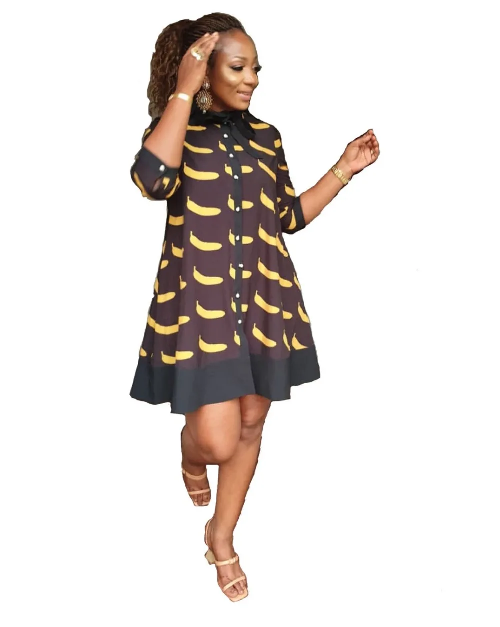 

African clothes for women 2019 High waist bow print large size dress for women beautiful summer dress for women