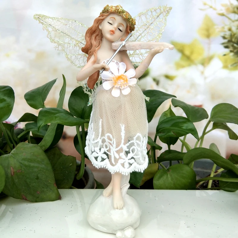 

Love music Angel Beautiful Girl Flower fairy Garden wedding Gift Playing the violin Resin home decoration Gifts for mother