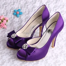 Wedopus Высокие Каблуки Женщины Насосы Фиолетовый Свадебные Туфли Peep Toe с Бантом