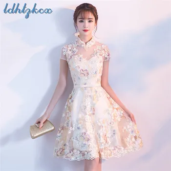 

Print Embroidery Short-sleeved A-Line Dresses Female 2018 Autumn-winter New Fashion Chinese Style Sweet Elegant Mesh Dress LD376