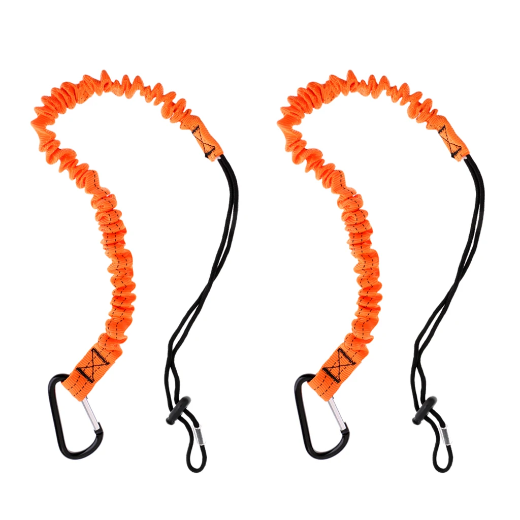 Deluxe 43 inch Elastic Paddle Leash Fishing Rod Safety Cord Tether with Carabiner For Kayak Canoe Boat, Set of 2