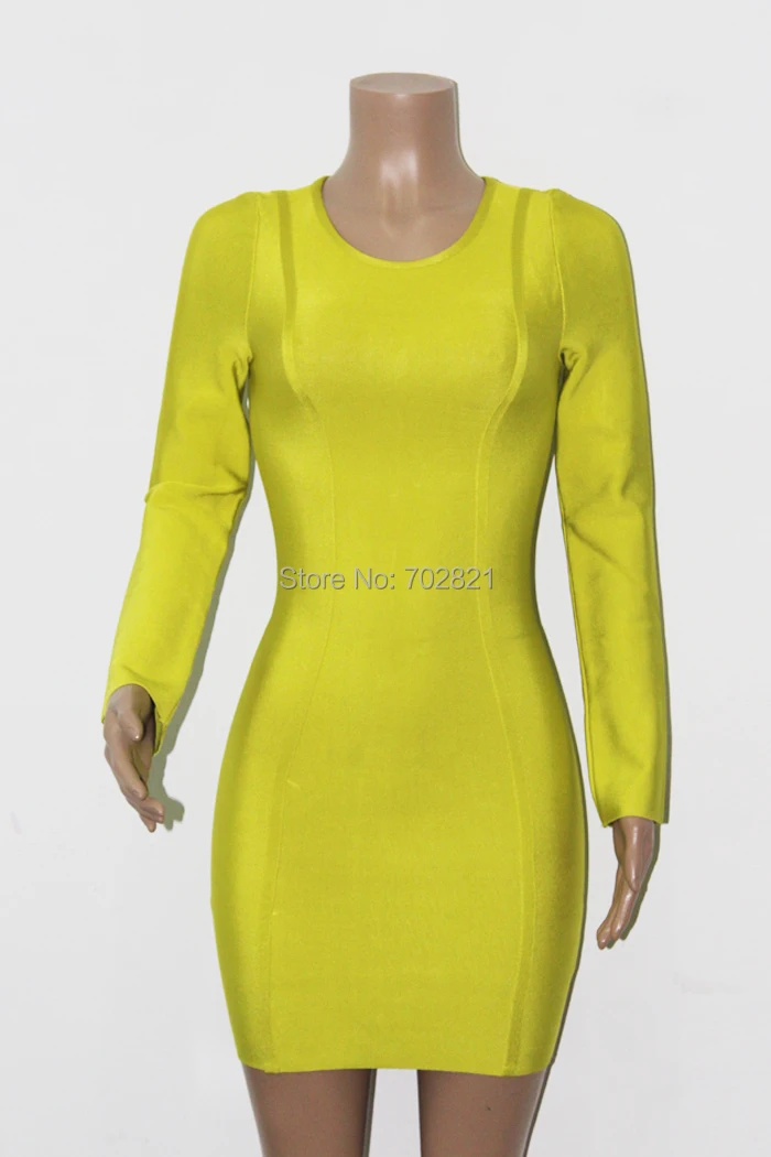 long sleeve yellow bandage dress