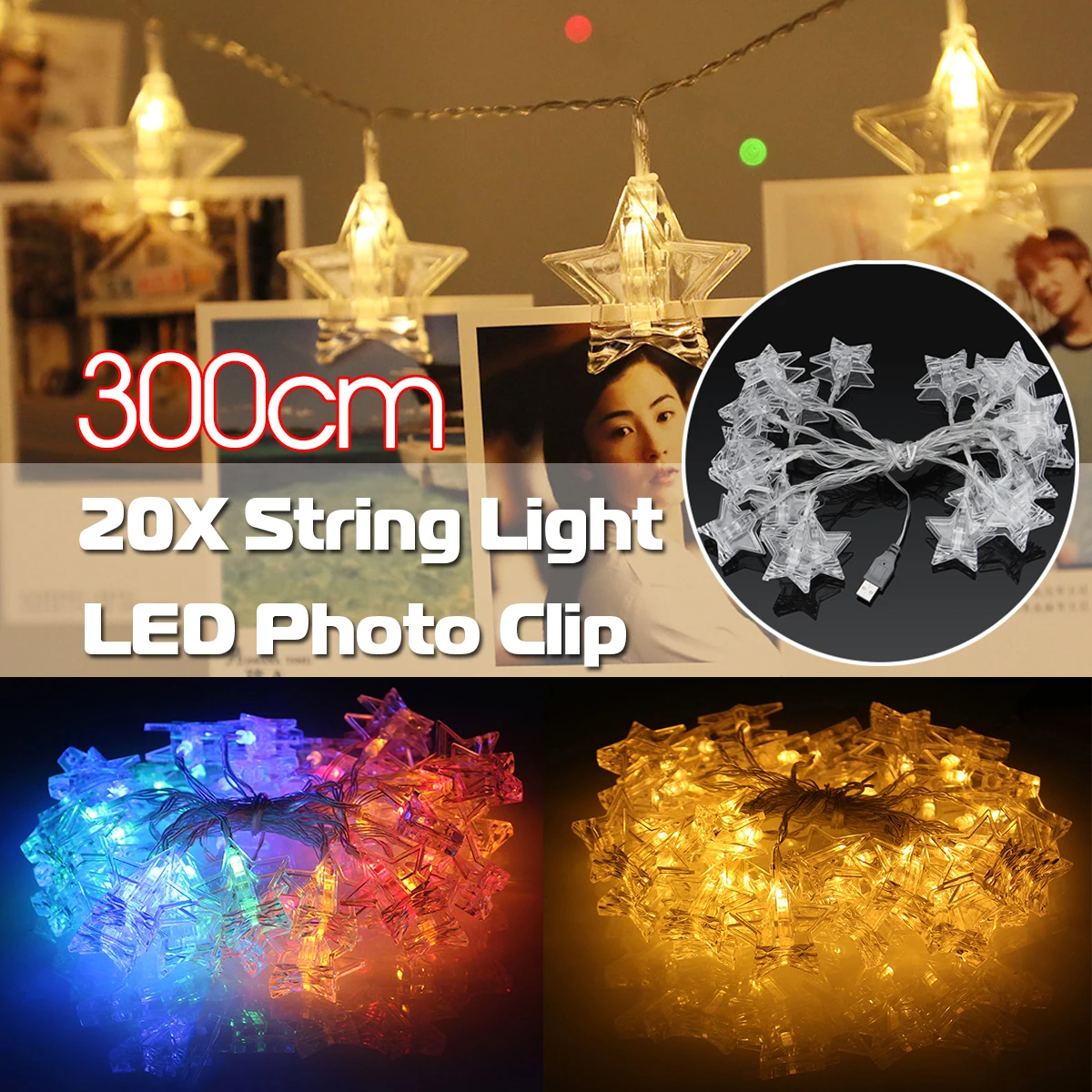 

3 Meters 20 LED Photo Card Wall Clip Lights Chrismas Tree Light Window Hanging Peg Clips String Lights Fairy Decor Wedding Light